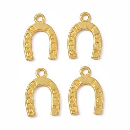 Rack Plating Alloy Pendants, Cadmium Free & Lead Free & Nickle Free, Horseshoe with Word Good Luck Charms