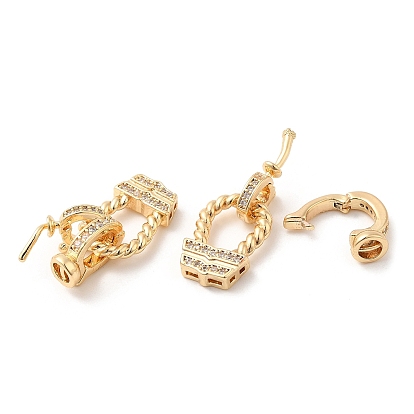 Brass Micro Pave Clear Cubic Zirconia Fold Over Clasps, for Jewelry Making, Lock