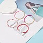4Pcs 4 Style Heart & Word Kiss Plastic Beaded Stretch Bracelets Set, Glass Seed Bracelets for Women