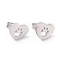 304 Stainless Steel Heart with Dog Paw Print Stud Earrings for Women