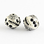 Handmade Indonesia Beads, with Rhinestones and Alloy Cores, Round, Antique Silver