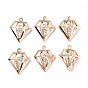 Rack Plating Light Gold Iron Pendants, with Clear Glass Rhinestone, Diamond Charm