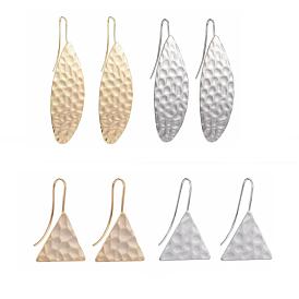 8Pcs 4 Style Hammered Brass Earring Hooks, with Horizontal Loop, Horse Eye & Triangle
