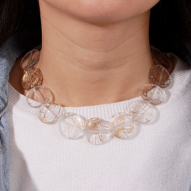 Collier acrylique chic avec pendentif cadenas rond pour femme à la mode