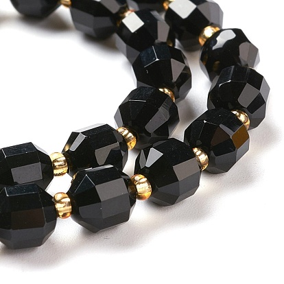 Brins de perles d'onyx noir naturel, teints et chauffée, ronde, facette