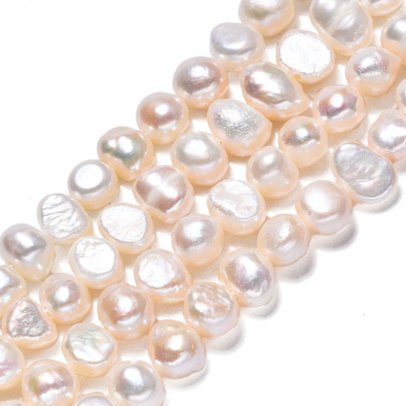 Brins de perles de culture d'eau douce naturelles, deux faces polies