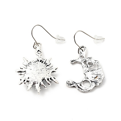 Resin Beaded Moon and Sun Asymmetrical Earrings, Alloy Dangle Earrings for Women