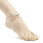 304 Stainless Steel Bees Charm Anklet with Round Natural White Jade Beads for Women