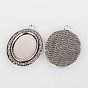 Tibetan Style Alloy Pendant Cabochon Settings, Cadmium Free & Lead Free, Oval, Tray: 18x25mm, 39x28x2mm, Hole: 3mm, about 200pcs/kg