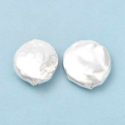 Perles en laiton, avec perle électrolytique à l'intérieur, rond plat irrégulier