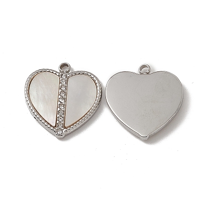 Pendientes de concha, encantos del corazón, con 201 fornituras de diamantes de imitación de cristal de acero inoxidable