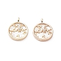 Rack Plating Brass Shell Pendants, with Cubic Zirconia, Long-Lasting Plated, Flat Round Charms