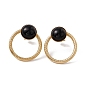 Ring with Half Round Glass Stud Earrings, Golden 304 Stainless Steel Jewelry for Women