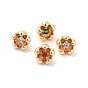 Brass & Cubic Zirconia Pendants,Real 18K Gold Plated, Flower Charm