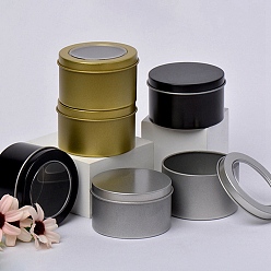 Cajas de regalo de latas de hojalata con tapa de ventana transparente., caja de almacenamiento de columna