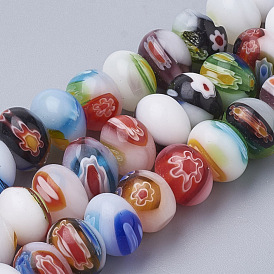 Handmade millefiori lampwork beads strands, плоско-круглые