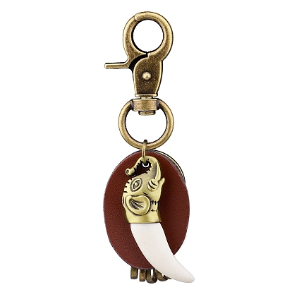 Alloy & Leather Keychains, Resin Imitation Elephant Tusk Shape Charm Keychain