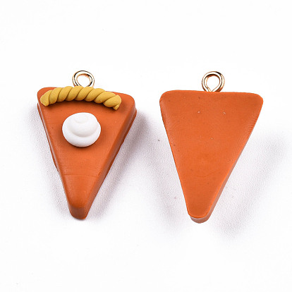 Handmade Polymer Clay Pendants, with Light Gold Plated Iron Loop, Pizza