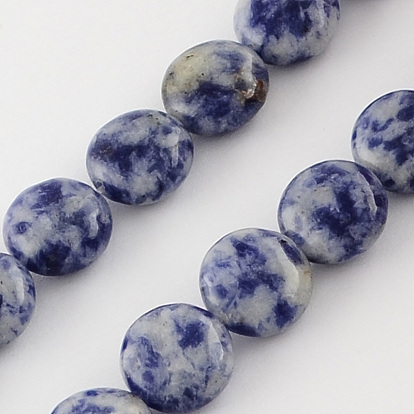 Perles de jaspe tache bleue naturelle, plat rond