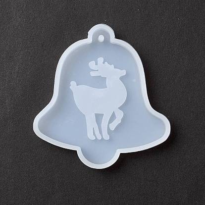 Christmas Theme DIY Pendant Silicone Molds, Resin Casting Molds, for UV Resin & Epoxy Resin Jewelry Making, Bell with Christmas Reindeer/Stag