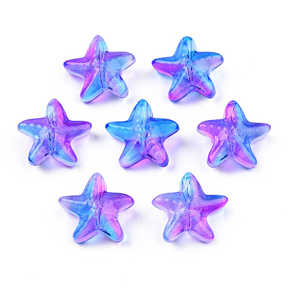 Transparent Spray Painted Glass Beads, Two Tone, Starfish