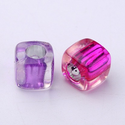 Perlas de cubo de acrílico transparente, color en el interior, 7.5x8 mm, Agujero: 4 mm, sobre 1500 unidades / 500 g