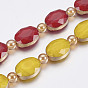 Opaque Glass Beads Strands, with Brass Findings, Faceted, Oval