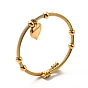 304 bracelet manchette en acier inoxydable avec breloques en forme de cœur, bracelet torsadé perlé rond pour femme