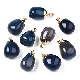 Natural Agate Pendants, with Brass Findings and Iron Pinch Bail, Trapezoid