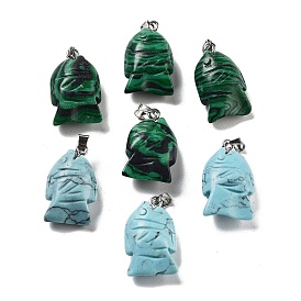 Gemstone Dyed Pendants, Fish Charms with Platinum Plated Metal Snap on Bails