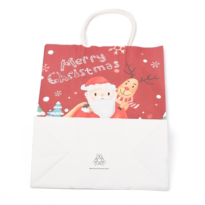 Рождественские тематические пакеты из крафт-бумаги, с ручками, для подарочных пакетов и сумок
