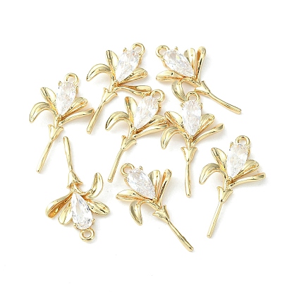 Brass Pave Cubic Zirconia Pendants, Flower Charm