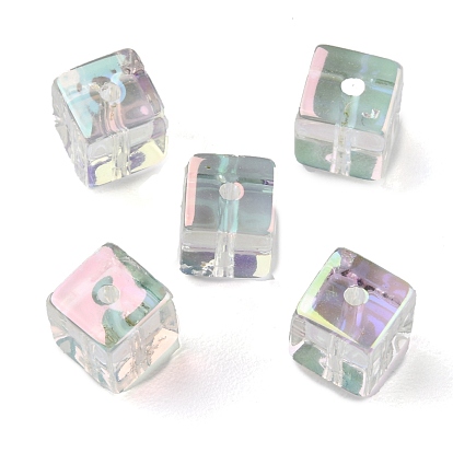 Placage uv perles acryliques transparentes, iridescent, cube