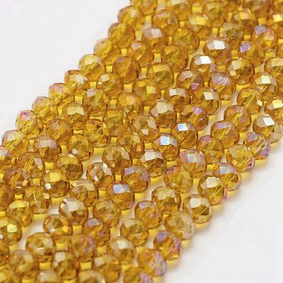 Electroplate Glass Beads Strands, AB Color Plated, Faceted, Rondelle