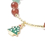 Natural Mixed Gemtone Beaded Stretch Bracelets with Alloy Enamel Christmas Tree Charms