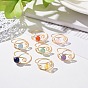 7Pcs Round Natural & Synthetic Mixed Stone Braided Bead Finger Rings, Light Gold Tone Copper Wire Wrapped Jewelry for Women