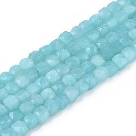 Natural Amazonite Beads Strands, Faceted, Cube