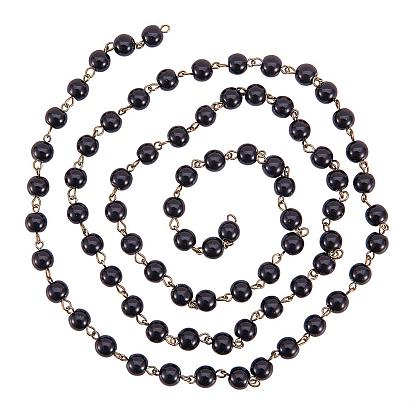 La main de perles de perles de verre chaînes, avec perles de verre et épingle à œil en fer, non soudée, bronze antique, 1000x8mm, Environ 76 pcs/chapelet