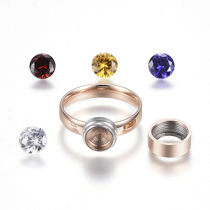 304 Stainless Steel Finger Rings, with 4-Color Rhinestones
