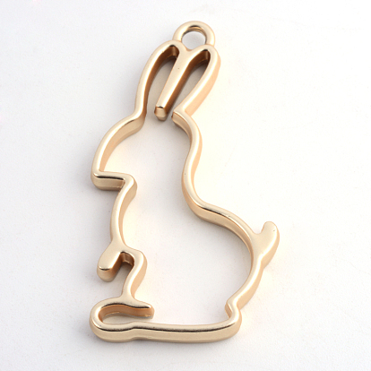 Матовый стиль сплава кролик кролик с открытой спиной безель подвески, для diy уф смолы, эпоксидная смола, Прессованные цветочные украшения, без кадмия, без никеля и без свинца, 43.9x23.5x3.5 мм, отверстие : 3 мм