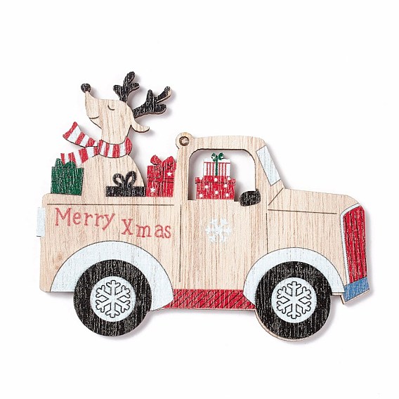 Grandes colgantes navideños de madera pintada con spray, coche con renos/ciervo