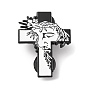 Religion Cross with Human Enamel Pin, Electrophoresis Black Zinc Alloy Brooch for Backpack Clothes