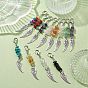 Natural & Synthetic Gemstone Chips Pendant Decorations, with Alloy Lobster Claw Clasps and Wing Pendant