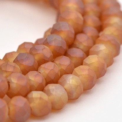 Full Rainbow Plated Faceted Rondelle Glass Beads Strands, Frosted, 4x3mm, Hole: 1mm, about 146pcs/strand, 18.8 inch
