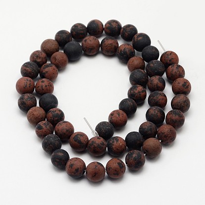 Natural Mahogany Obsidian Beads Strands, Frosted, Round