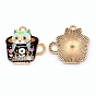 Japanese Style Print Alloy Enamel Pendants, Cup with Cat Charms, Cadmium Free & Lead Free