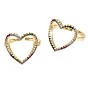 Brass Micro Pave Cubic Zirconia Cuff Rings, Open Heart Rings, Nickel Free, Colorful