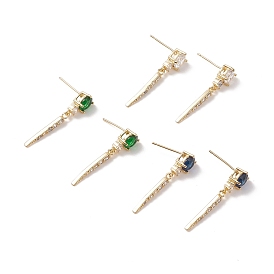 Cubic Zirconia Spike Horn Dangle Stud Earrings, Real 18K Gold Plated Brass Jewelry for Women, Cadmium Free & Lead Free
