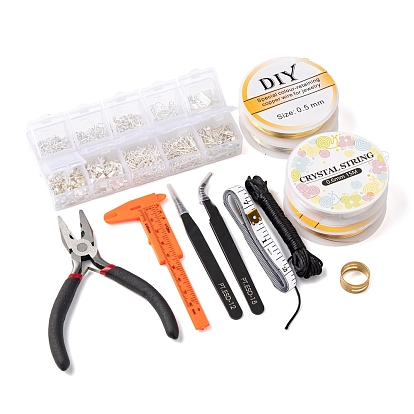 Jewelry Making Tool Sets, Including Pliers, Tape Measure, Vernier Caliper, Brass Rings, Tweezers, Nylon Cord, Copper Wire, Elastic Thread, Alloy Clasps and Iron Findings
