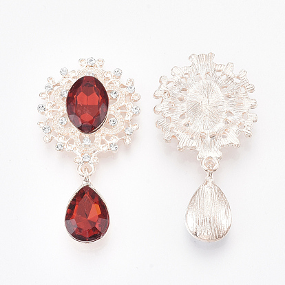 Rose Gold Plated Alloy Cabochons, with Resin Rhinestone and Crystal Glass Rhinestone, Faceted, Oval and Teardrop
